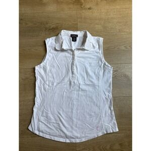 EUC Womens Golftini sleeveless polo stretch white crochet collar golf size XL